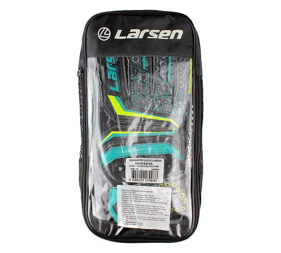 Перчатки вратарские Larsen Agressive черный/голубой/лайм, р. 9 4690222179026