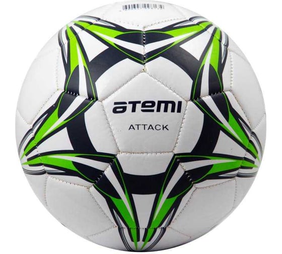 Футбольный мяч ATEMI ATTACK PVC foam, белый/темно-синий/салатовый, размер 5, 00000136424