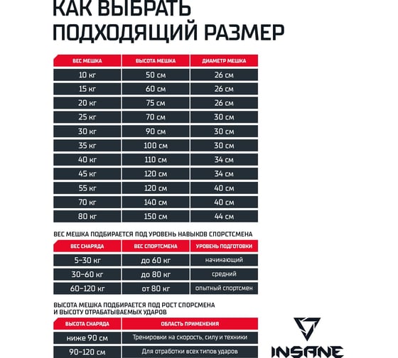 Мешок боксерский Insane PB-01, 110 см, 40 кг, тент, черный 4680459156648