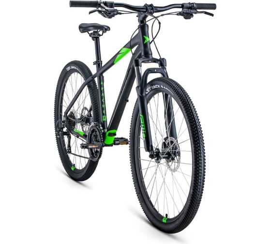 Велосипед FORWARD APACHE 27.5 2.2 S disc 27.5, 21 скорость, рост 19, черный/матовый/ярко-зеленый RBKW1M37GS29 1