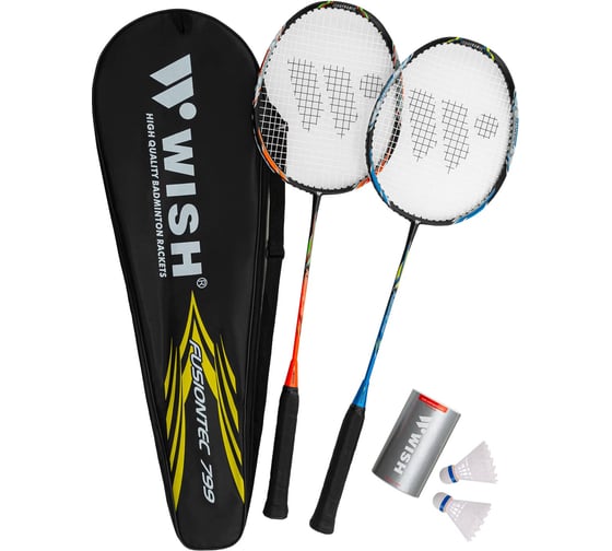 Набор для бадминтона WISH Fusiontec 799K 2 ракетки + 2 волана, синий/оранжевый 4680459198655