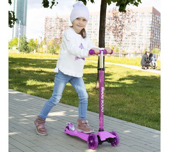 Трехколесный самокат MAXISCOO со светящимися колесами, розовый Junior MSC-J082001