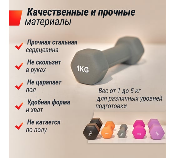 Гантель UNIXFIT неопреновая 1 кг Grey DBNEO1GY