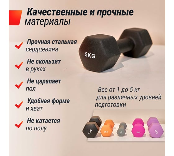Гантель UNIXFIT неопреновая 5 кг Black DBNEO5BK