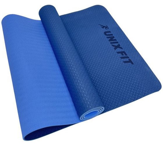 Коврик для йоги и фитнеса UNIXFIT двусторонний, 180x61x0,8 см, двуцветный, голубой YMU8MMBE