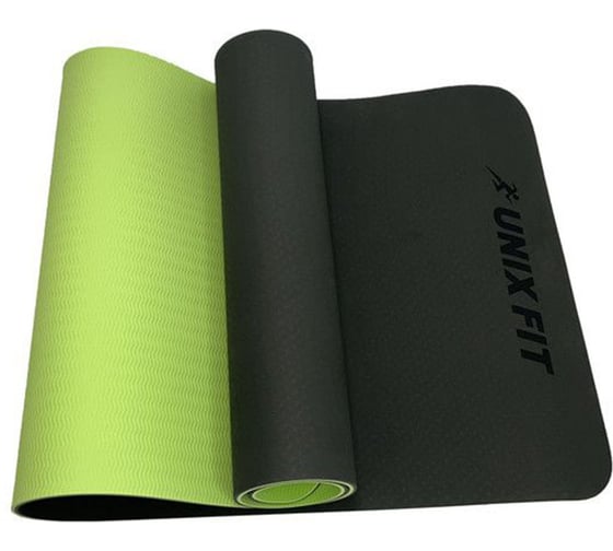 Коврик для йоги и фитнеса UNIXFIT двусторонний, 180x61x0,8 см, двуцветный, зеленый YMU8MMGN