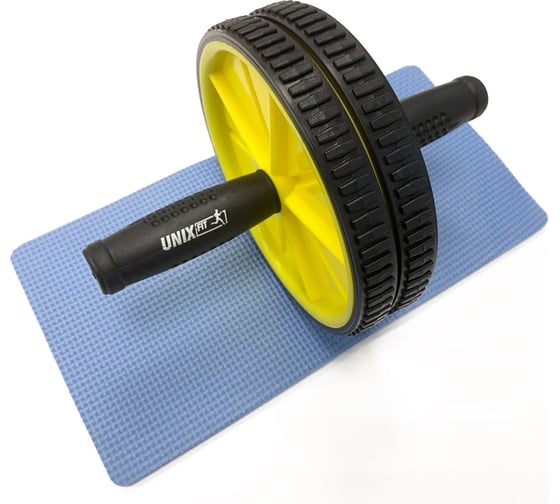 Ролик для пресса с ковриком под колени UNIXFIT D17,5 см, черно-желтый PSRLBLYL
