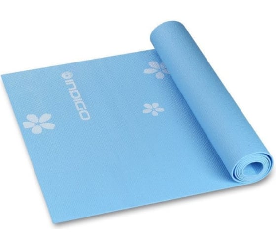 Коврик для йоги и фитнеса INDIGO PVC с рисунком Цветы 173х61х0.3 см YG03P Голубой 1