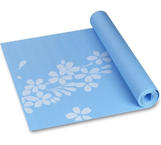 Коврик для йоги и фитнеса INDIGO PVC с рисунком Цветы 173х61х0.3 см YG03P Голубой
