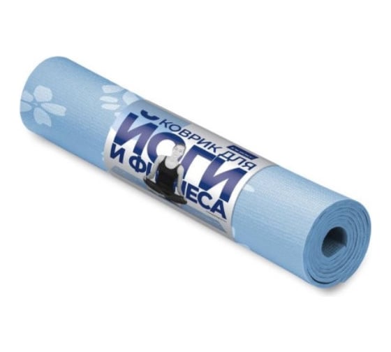 Коврик для йоги и фитнеса INDIGO PVC с рисунком Цветы 173х61х0.3 см YG03P Голубой