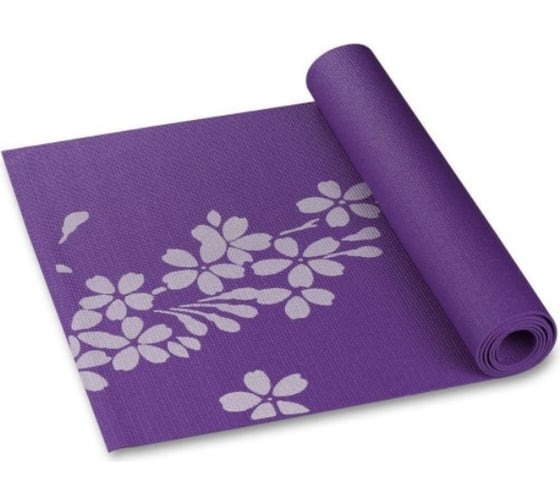 Коврик для йоги и фитнеса INDIGO PVC с рисунком Цветы 173х61х0.3 см YG03P Фиолетовый