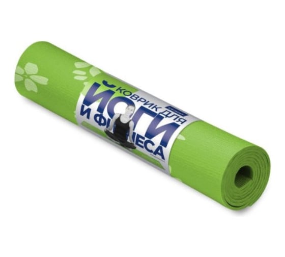 Коврик для йоги и фитнеса INDIGO PVC с рисунком Цветы 173х61х0.3 см YG03P Зеленый