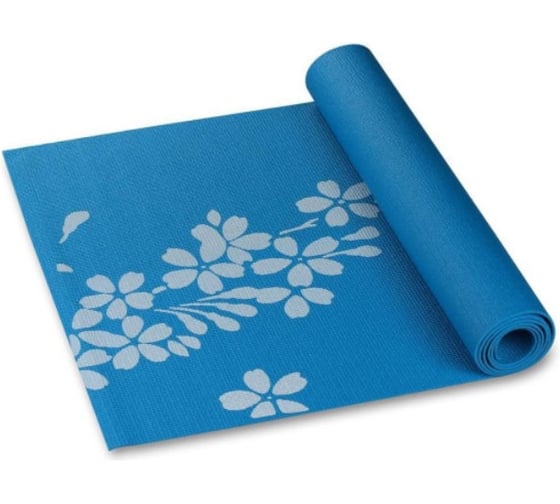 Коврик для йоги и фитнеса INDIGO PVC с рисунком Цветы 173х61х0.3 см YG03P Синий
