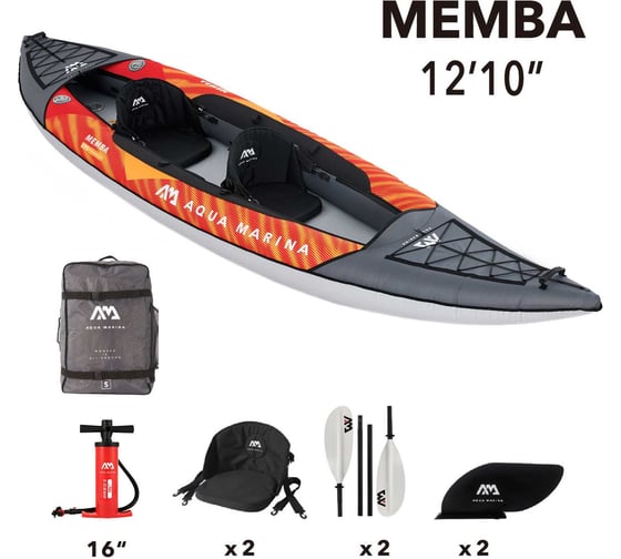 Надувной каяк Aqua Marina "Memba-390" 390x90см, весла, сиденья, киль, сумка, до 180кг ME-390