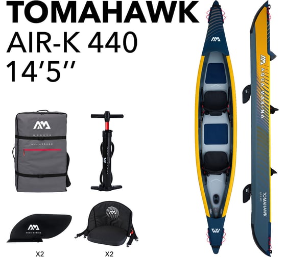 Надувной каяк Aqua Marina "Tomahawk AIR-K440" 440x78см, насос, сиденье, киль, рюкзак, до 210кг AIR-K 440