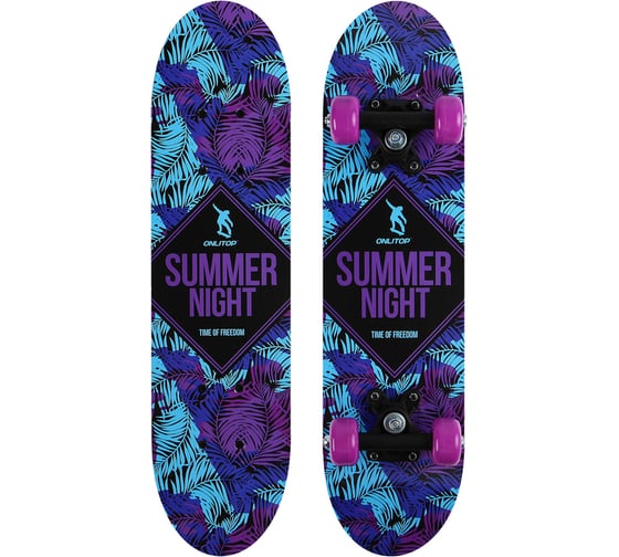 Подростковый скейтборд ONLITOP SUMMER NIGHT 62 х 16 см, колеса PVC 50 мм, пластиковая подвеска 4013657