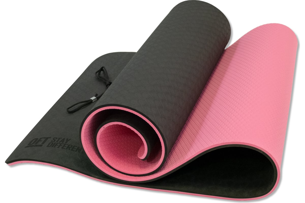 Двухслойный коврик для йоги Original FitTools 10 мм, TPE, черно-розовый ...