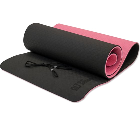 Двухслойный коврик для йоги Original FitTools 10 мм, TPE, черно-розовый FT-YGM10-TPE-BPNK