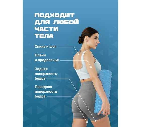Ролик массажный, валик для спины Shark fit мфр, 45 см, мятно-голубой 28623