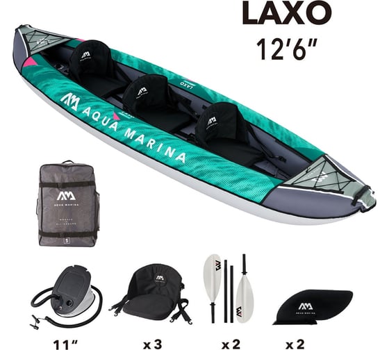 Надувная байдарка Aqua Marina Laxo-380 380x90см, весла, сиденья, киль, сумка, до 210кг LA-380