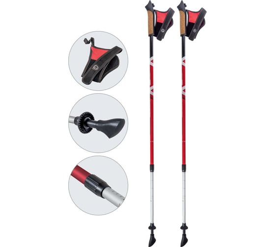 Алюминиевые телескопические палки для скандинавской ходьбы Ecos AQD-B015 red 999935 1