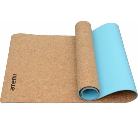 Коврик для йоги и фитнеса ATEMI AYM043, TPE, пробка, 173х61х0.4 см, бирюзовый 00-00005838