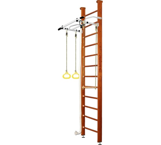 Шведская стенка Kampfer Helena Ceiling №4, вишневый, высота 3 м, белый антик, турник K01404017 1