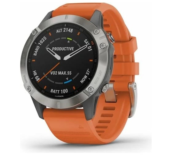 Часы Garmin fenix 6 Sapphire Ti Gray w/Orange Band GPS EMEA 010-02158-14 1