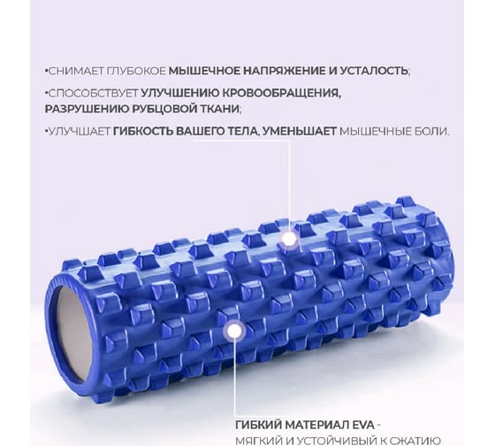 Массажный большой ролик URM шипы 45х15 см, синий B01050