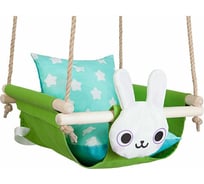 Подвесные качели с подушками Hotenok Заяц в траве, с ремнем безопасности на канате swh1green