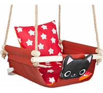 Подвесные качели с подушками Hotenok Черный кот в цветах, с ремнем безопасности на канате swh1red