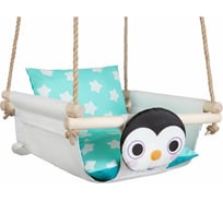 Подвесные качели с подушками Hotenok Пингвин на снегу, с ремнем безопасности на канате swh1white