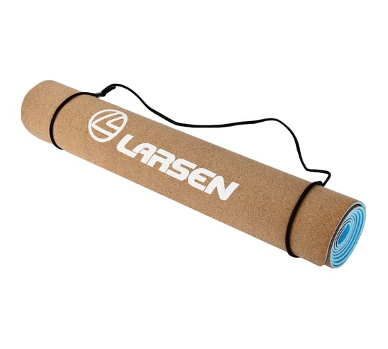 Коврик для фитнеса и йоги Larsen TPE/пробка, голубой/пробка, 173x61x0.4 см 4690222164602