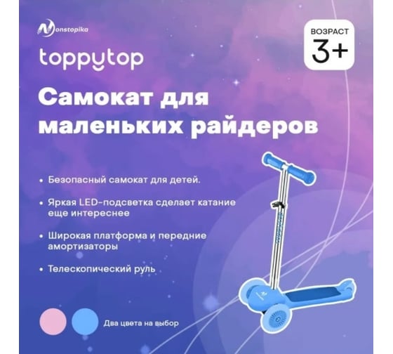 Трехколесный детский самокат ZDK Nonstopika Toppytop topblue