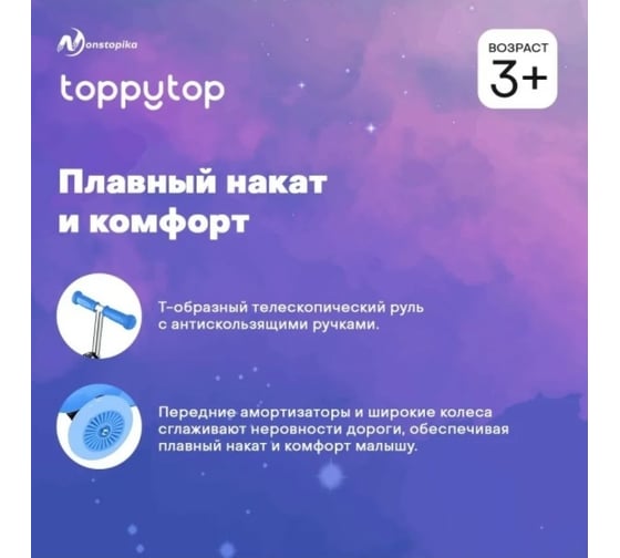 Трехколесный детский самокат ZDK Nonstopika Toppytop topblue