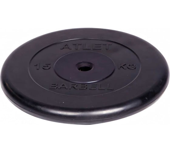 Обрезиненный диск Barbell Atlet d 26 мм, чёрный, 15.0 кг 2666