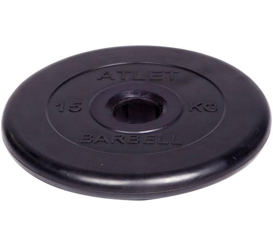 Обрезиненный диск Barbell Atlet d 51 мм, чёрный, 15.0 кг СГ000001049