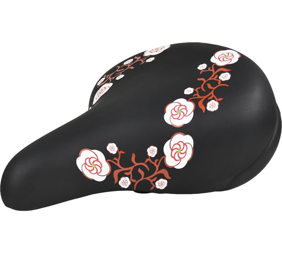 Седло JOY KIE DS-2429 MTB 260х230 мм, 550 гр, черное с цветами H000010716
