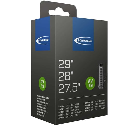 Камера SCHWALBE AV19, 4062-584635, 27.5 29-1.5-2.4, IB AGV, 40 mm, автовентиль 10430340 H000009290