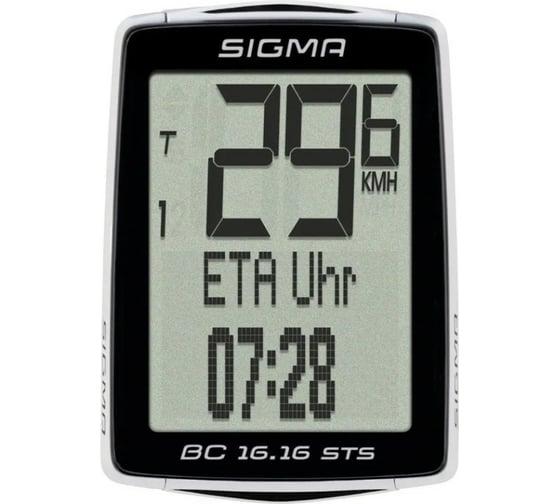 Велокомпьютер SIGMA BC 16.16 STS CAD 16 функций, беспроводной, черно-белый 01618 H000007498