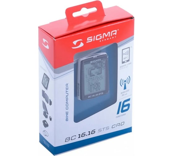 Велокомпьютер SIGMA BC 16.16 STS CAD 16 функций, беспроводной, черно-белый 01618 H000007498