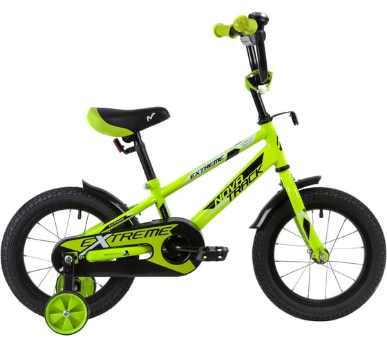 Велосипед NOVATRACK EXTREME 14", салатовый, полная защита цепи, тормоз ножной 143EXTREME.GN9