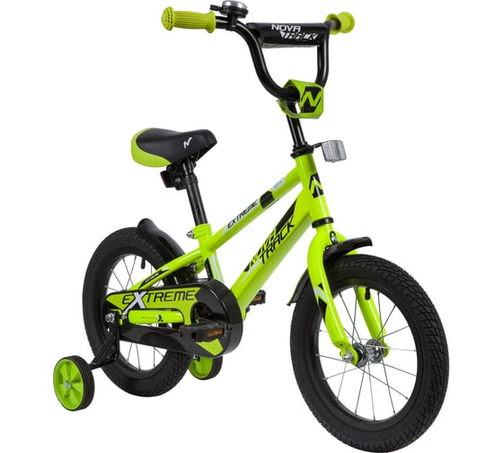 Велосипед NOVATRACK EXTREME 14", салатовый, полная защита цепи, тормоз ножной 143EXTREME.GN9
