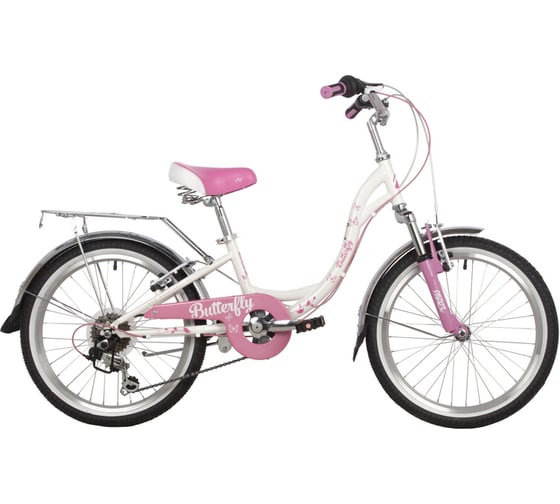 Велосипед NOVATRACK BUTTERFLY 20", сталь, белый/розовый, 6 скоростей, V-brake 20SH6V.BUTTERFLY.PN22