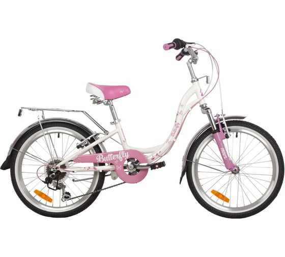Велосипед NOVATRACK BUTTERFLY 20", сталь, белый/розовый, 6 скоростей, V-brake 20SH6V.BUTTERFLY.PN22