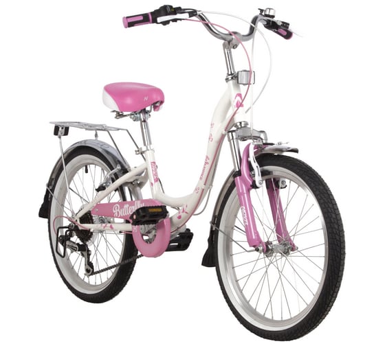 Велосипед NOVATRACK BUTTERFLY 20", сталь, белый/розовый, 6 скоростей, V-brake 20SH6V.BUTTERFLY.PN22