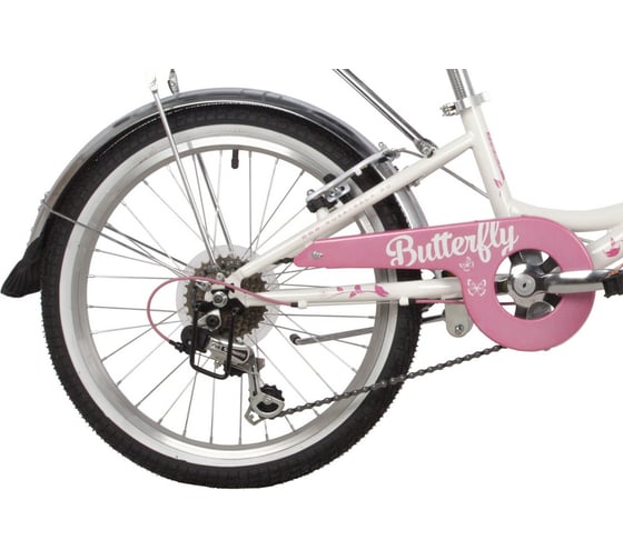 Велосипед NOVATRACK BUTTERFLY 20", сталь, белый/розовый, 6 скоростей, V-brake 20SH6V.BUTTERFLY.PN22