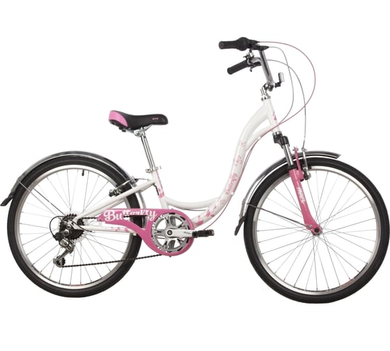 Велосипед NOVATRACK BUTTERFLY 24", сталь, рама 11", белый/розовый, 6 скоростей 24SH6V.BUTTERFLY.11PN22