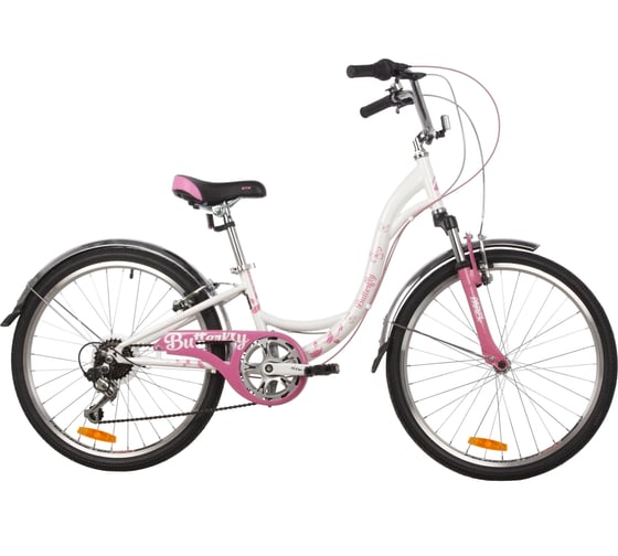 Велосипед NOVATRACK BUTTERFLY 24", сталь, рама 11", белый/розовый, 6 скоростей 24SH6V.BUTTERFLY.11PN22
