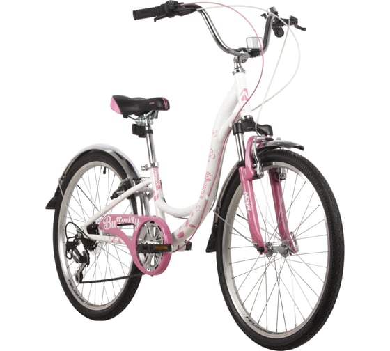 Велосипед NOVATRACK BUTTERFLY 24", сталь, рама 11", белый/розовый, 6 скоростей 24SH6V.BUTTERFLY.11PN22